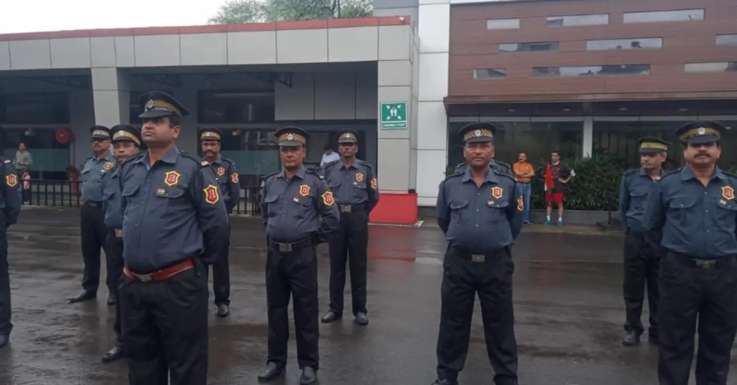 Jai Ranjeet security personnel in formation at a client site in Indore